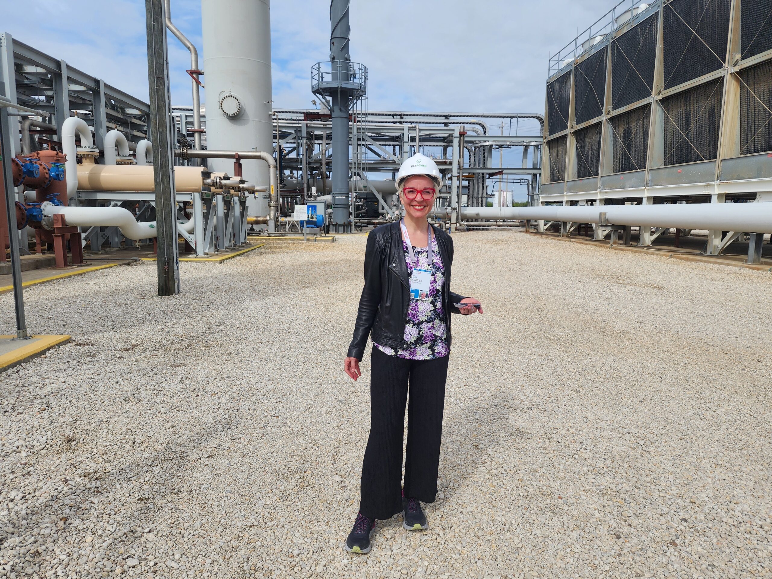 Reporter Cat Clifford in La Porte, Texas, touring NET Power's demonstration plant.