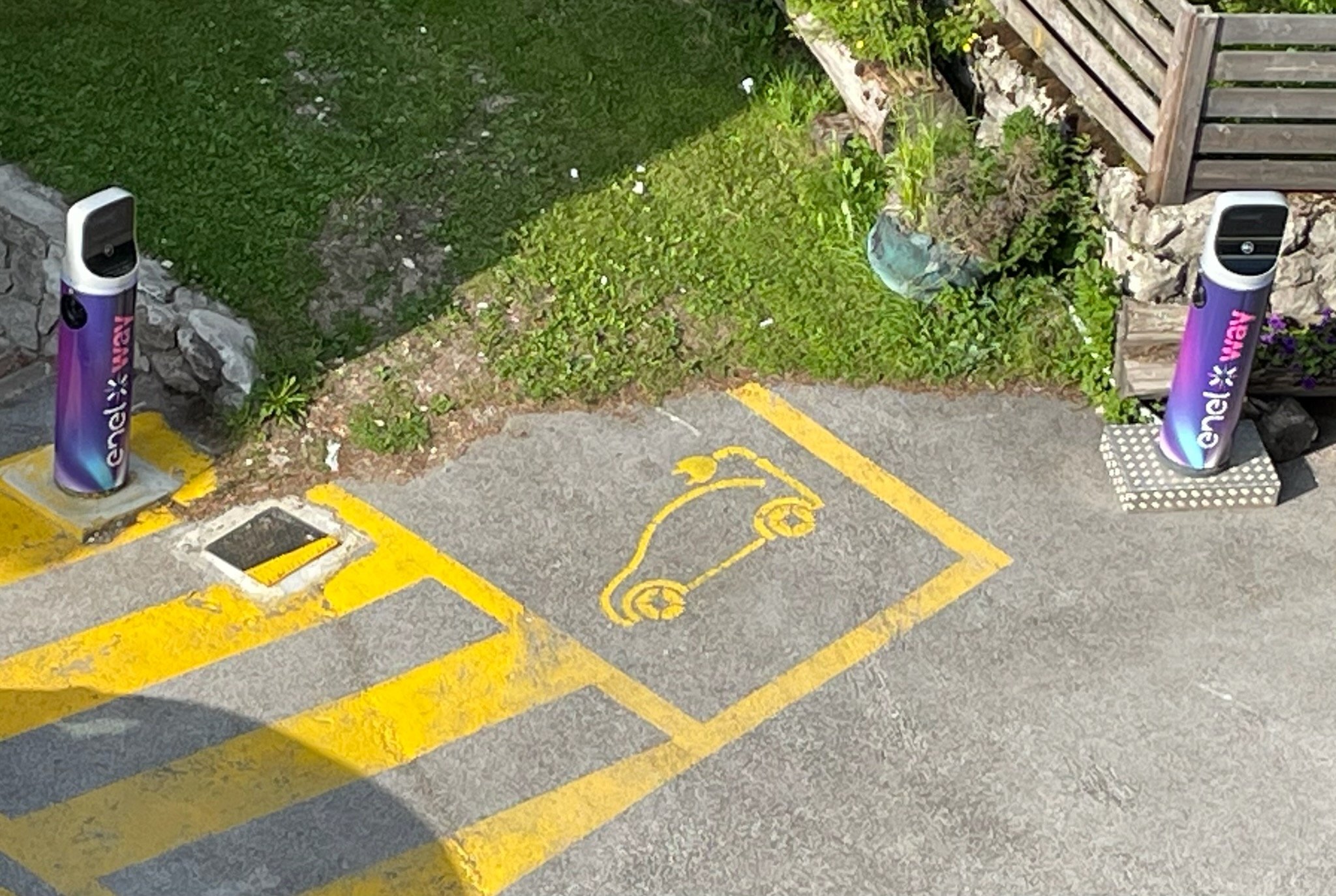 An aerial shot of an EV parking station in Italy.