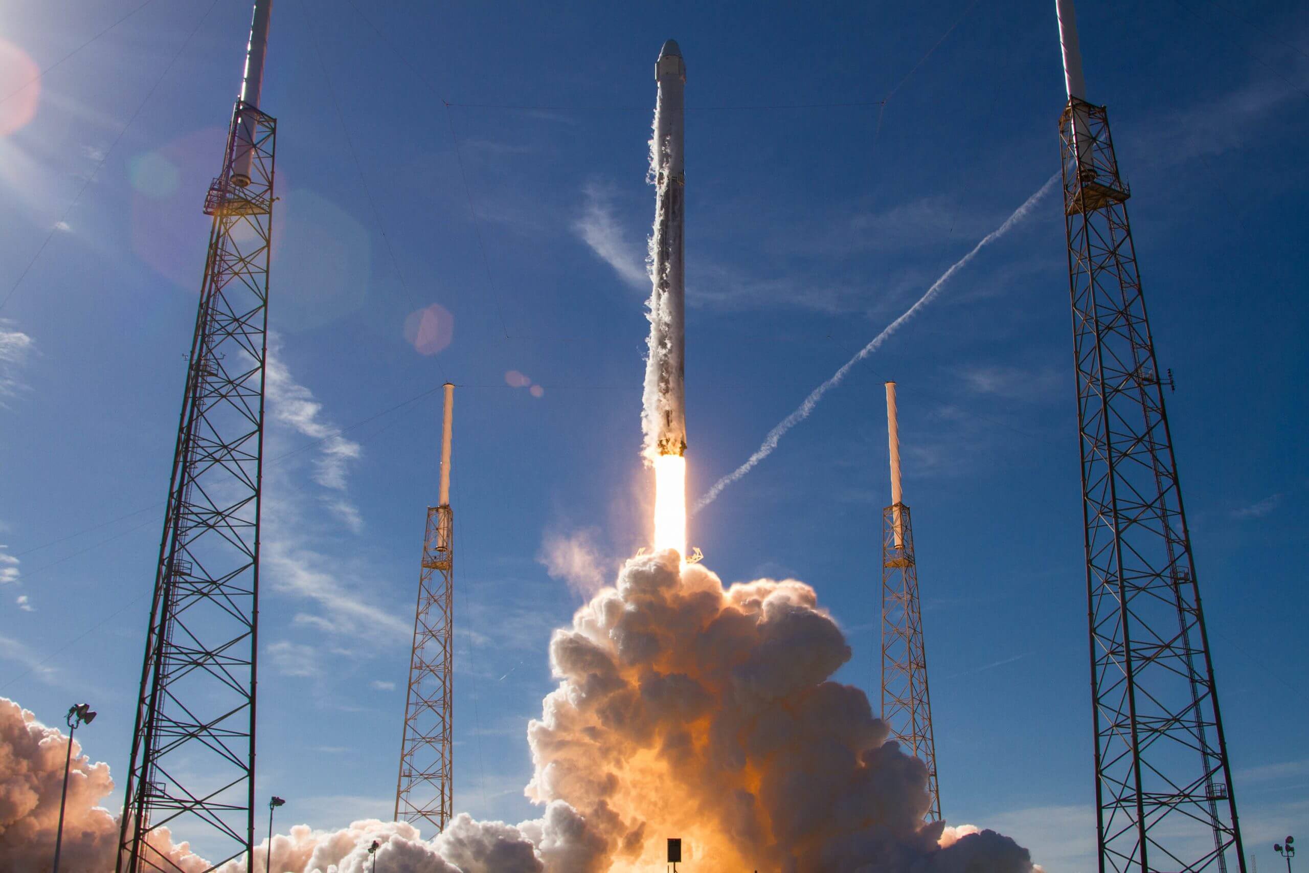 A photo of a rocket launching into space.